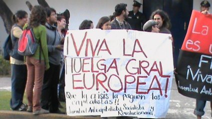 Mitin de solidaridad con la huelga general en Europa del 14N en sede de la UE en la Ciudad de México