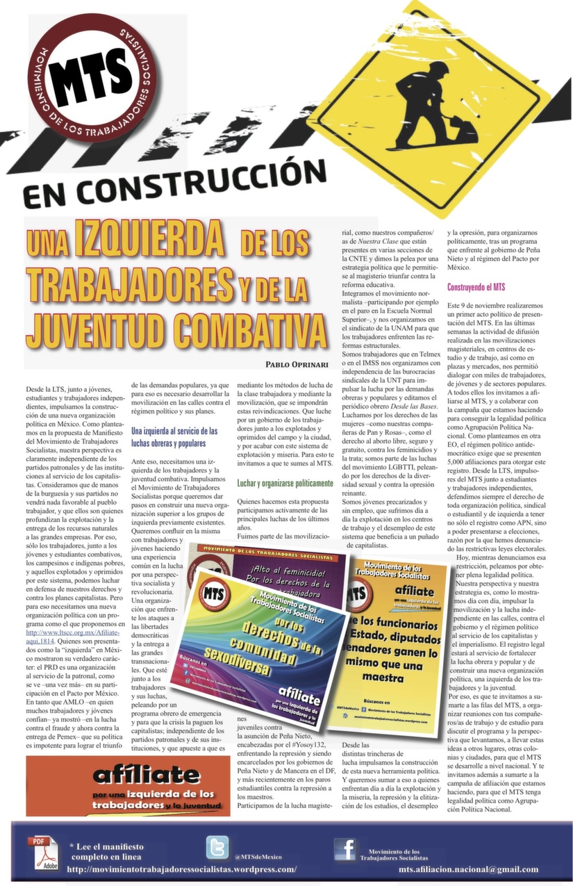CONSTRUYENDO UNA IZQUIERDA DE LOS TRABAJADORES Y DE LA JUVENTUD COMBATIVA